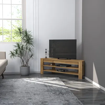 Zdjęcie produktu dla Skye Decor, rustykalna podставка pod telewizor wykonana w 100% z płyty wiórowej pokrytej melaminą, o wymiarach 120 x 40 x 30 cm, o grubości 18 mm, z licznymi półkami, do montażu na ścianie, w kolorze dębu, idealna do każdego domu.