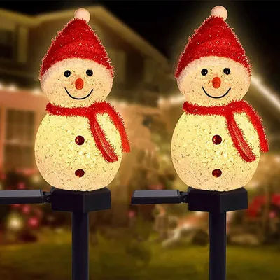 Produktbild von ANTCOOL Solar-Bodenlichter Festival Schneemann Form dekorative Lichter im Freien wasserdichte Garten Rasenlichter (2 Stück)