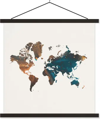 Produktbild von MuchoWow® Textilposter Weltkarte - Blau - Orange 40x40 cm mit schwarzem Rahmen - Fotos