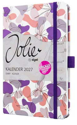 Image de Agenda hebdomadaire Jolie 2027, format A5 environ, violet, rose, blanc
