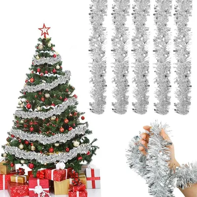 Produktbild von Weihnachtsgirlande Lametta 5 x 2M Metallisch Silber/Schwarz Hängende Deko