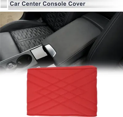 Produktbild von Auto Mittelkonsole Abdeckung Auto Armlehnenabdeckung 12,2"x7,87"x1,97" Rot Nappa Leder, Schwamm Doppel-W-Muster
