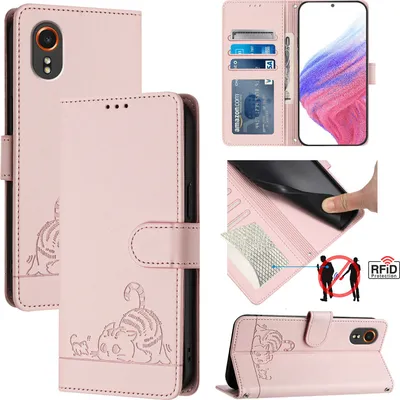Produktbild von Leder Hülle für Samsung Galaxy Xcover 7 Süße Katze Flip Case Brieftasche Schutzhülle mit Standfunktion Pink
