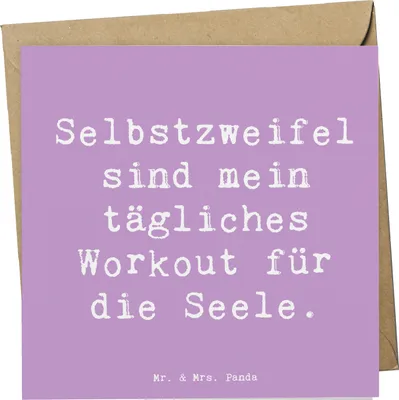 Produktbild von Mr. & Mrs. Panda Glückwunschkarte Spruch Selbstzweifel Workout - Lavendeltraum - Geschenk, mentales Training, Gefühl, Grußkarte, Emotionen, faltkarte, doppelkarte, Zitat