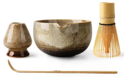 Immagine prodotto di Set da tè in Vetroceramica Matcha, composto da 4 pezzi: ciotola, colino, portaspazzola e cucchiaino per matcha