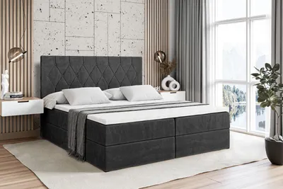 Produktbild von ALTDECOR Boxspringbett mit Matratze und Lattenrost  - VELANTO -BZ  - 140x200 cm  - Schwarz Samt - Boxbett, Topper, Polsterbett mit Bettkasten, Bett mit Stauraum H4 -Matratze, Doppelbett, Springboxbett