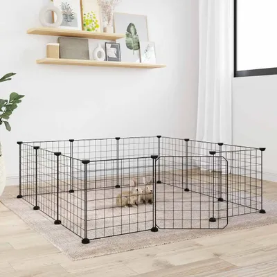 Obrázok produktu pre vidaXL 12-dielna klietka pre domáce zvieratá s dvierkami čierna 35x35 cm oceľ