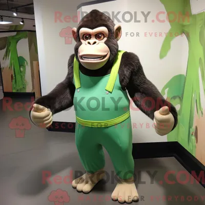 Productafbeelding van Mascot REDBROKOLY karakter van een groene chimpansee gekleed met een tanktop en stropdassen