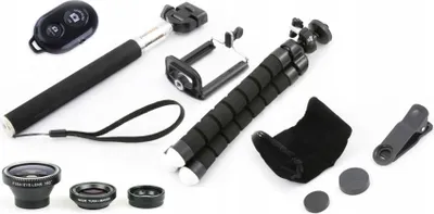 Produktbild von SELFIE-SET 5-in-1 – STATIV / 3 OBJEKTIVE / FERNBEDIENUNG / MONOPOD / HALTERUNG