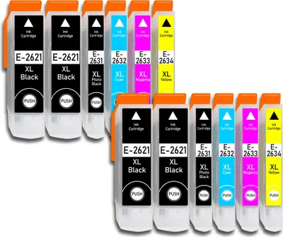 Produktbild von 12er Sparpack Epson ersetzt Epson T262x / T263x  Nr.26XL für XP510 XP520 XP600 XP605 XP610 XP620 und weitere