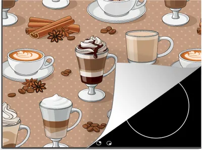 Produktbild von KitchenYeah© Herdabdeckplatte Muster - Kaffee - Cappuccino - Schokolade , 57x51cm, Küche Deko, Glaskeramikkochfeld Herdabdeckung, Abdeckplatte fùr Kochfeld