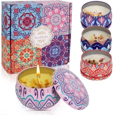 Image de Bougies parfumées, cadeaux pour femmes, lot de 4 bougies parfumées, coffret cadeau, cire de soja naturelle, aromathérapie, ensemble de bougies pour anniversaire, Noël