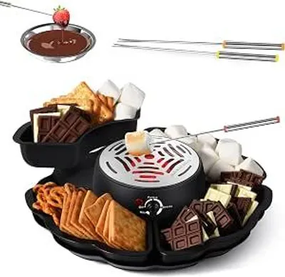 Produktbild von Chocoladefondue & S'mores Maker 2-in-1 - Elektrische Fondueset - Smeltpot für Feest, Dessert & Gezelligheid