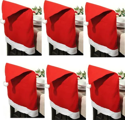 Produktbild von 6 x Stuhlhusse für Weihnachten aus Polyester Filz - Stuhlbezug Weihnachten - Stuhlüberzug Weihnachten