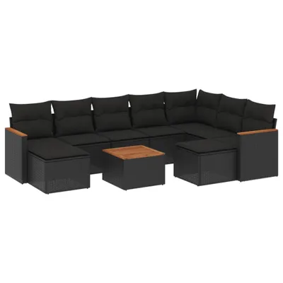 Immagine prodotto di vidaXL Set di divani da giardino da 10 pezzi con cuscini in polirattan nero