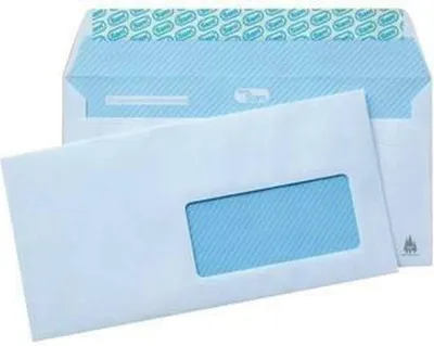 Produktbild von Schachtel mit 500 amerikanischen Briefumschlägen (115x225) Offset weiß 90 grs. rechtes Fenster 45x100 b.20 d.20 opensam selbstklebend Spezial-Laser-Silikonstreifen sam 247730
