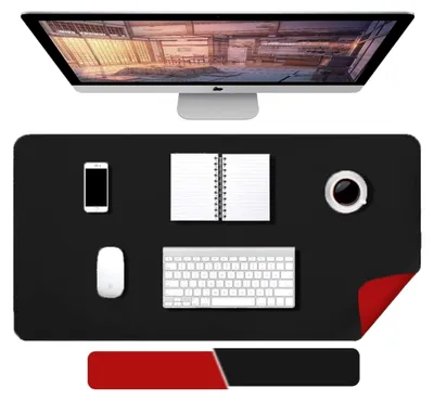Produktbild von Schreibtischunterlage - 90 x 40 cm Doppelseitig Kunstleder-Schreibtischmatte, Mauspad Groß, Tischunterlage Schreibtisch, Desk Mat, Wasserdichte Antifouling, für Büro und Zuhause (Schwarz+Rot,)