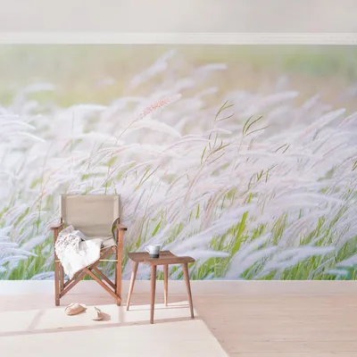 Produktbild von Fototapete Blumen - Vliestapete - Bildtapete UV-beständig Gräser beige Landhaus Wandtapete geruchsfrei