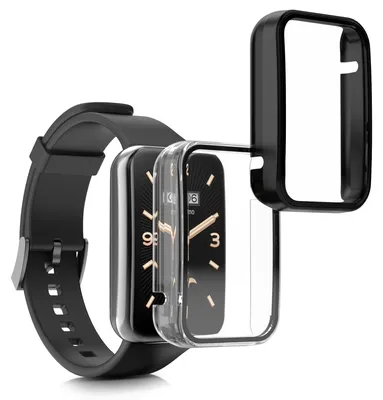 Produktbild von kwmobile 2x Glas Hülle für Xiaomi Mi Band 7 Pro Schutzhülle - Fullbody Fitnesstracker Case Set aus Glas - Schwarz Transparent