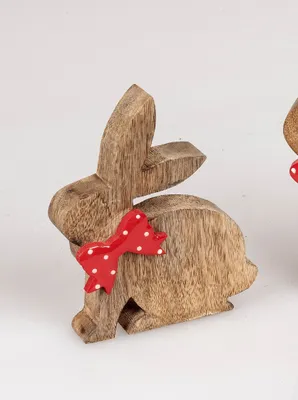 Produktbild von Osterhase mit Schleife 14cm aus massivem Mango-Holz Frühjahr/Ostern Formano