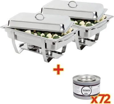 Obrázek produktu pro Speciální nabídka: 2 x odhrnovací talíře Milan Chafing Dishes s 72 x palivovou pastou