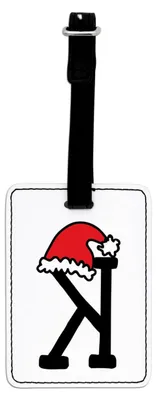 Produktbild von Gepäckanhänger mit Buchstabe K und Weihnachtsmütze sowie schwarzem Riemen