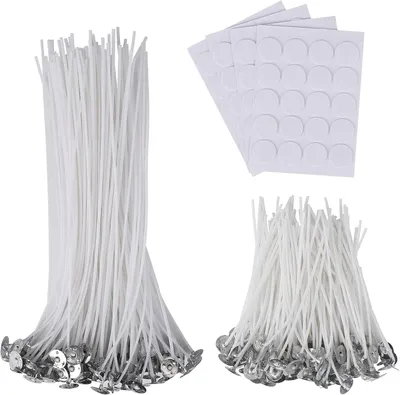 Imagen del producto de Kit de mechas para velas, 212 unidades, prelavadas, con ayuda para centrar y adhesivos de doble cara para las mechas, ideal para proyectos de bricolaje