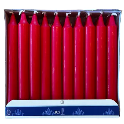 Zdjęcie produktu dla Świeca stołowa 180 x Ø 20,5 mm - czas palenia 6 godzin - czerwona - 30 sztuk