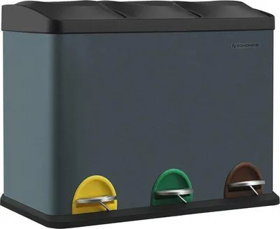 Produktbild von Famanu Abfalleimer mit 3 Fächern, 45 Liter, Edelstahl, Treteimer mit Fußpedalen