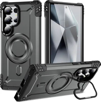Produktbild von Magnetisch Hülle für Samsung Galaxy S24 Ultra, Heavy Duty Militärischer Stoßfest Handyhülle Kamera-Ringständer Grau
