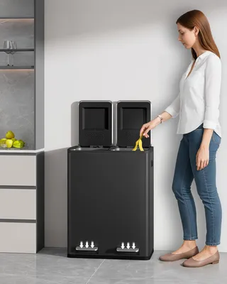 Obrázek produktu pro Kbelík na odpadky s pedálem - černý, objem 2 x 30 litrů - systém pro třídění odpadu