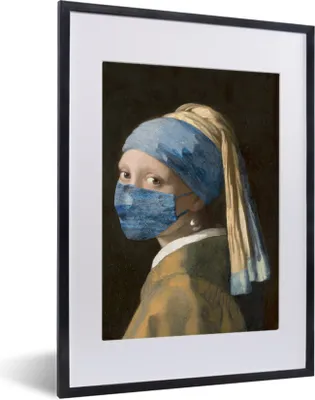 Produktbild von MuchoWow® MuchoWow® Gerahmtes Poster Das Mädchen mit dem Perlenohrring - Johannes Vermeer - Mouthcap 30x40 cm - Poster mit zchwarzem Bilderrahmen - Wandposter Schlafzimmer