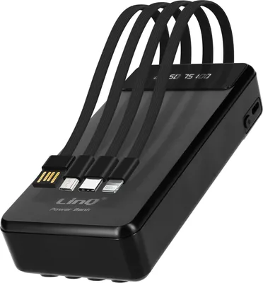 Immagine prodotto di Powerbank 25.800mAh 4-in-1 cavo + porta USB Compatto, LinQ Nero
