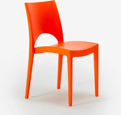 An orange chair is shown against a white background.