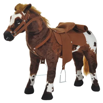 Produktbild von Reitpferd Spielpferd zum Reiten Stehpferd mit Sattel, Sound, Steigbügel Plüschpferd für Kinder ab 2 Jahren Braun