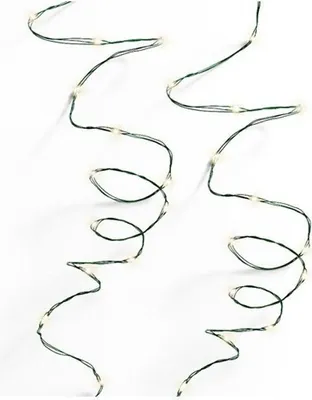Two strands of micro LED fairy lights on a white background.