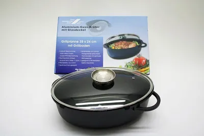 Produktbild von TOP Aluguss Gänsebräter mit Glasdeckel und Grillboden 38 CM antihaftbeschichtet