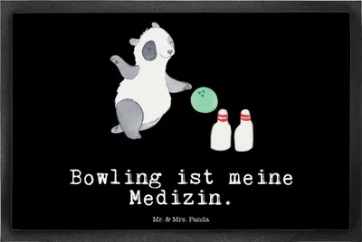 Produktbild von Mr. & Mrs. Panda Schmutzmatte Panda Bowling 40 x 60 cm - Schwarz - Geschenk, fußmatte, hausmatte, Bowlen gehen, Center, Fussmatte, Schmutzfangmatte, Bodenvorleger