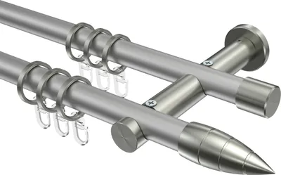 Produktbild von Interdeco Gardinenstange / Vorhangstange Silbergrau / Edelstahl-Optik, Typ Platon Samanto (Rillenpatrone), 20 mm Ø 2-läufig, 540 cm