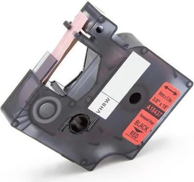 Produktbild von vhbw Schriftband-Kassette kompatibel mit Dymo Rhino 6000, 5000, 5200, 4200, 3000, 1000 Etiketten-Drucker 5,5m x 9mm Schwarz auf Rot, Vinyl