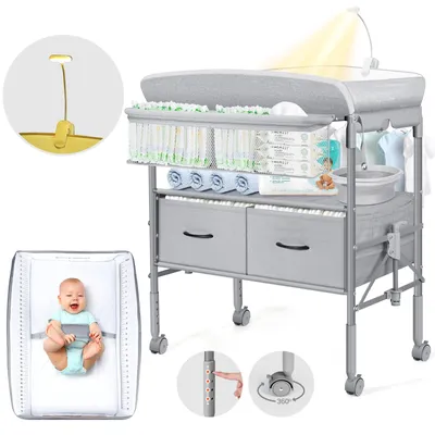 Produktbild von Wickeltisch Wickelkommode Babywickeltisch - Höhenverstellbar - Grau - 80 x 70 x 104-112 cm
