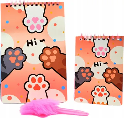 Produktbild von Notizbuch Set mit Stift Katzenpfote - 2 Größen Kinder Tagebuch Süßes Design Schulbedarf Geschenk