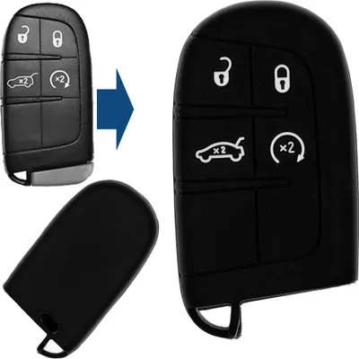 Produktbild von Auto Schlüssel Silikon Schutz Hülle Schwarz kompatibel mit Jeep Chrysler Dodge 4 Tasten Smartkey