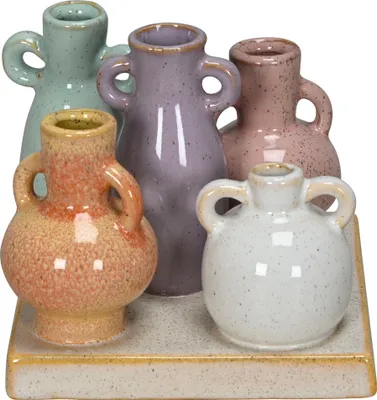 Produktbild von Mini Vasen Set Keramik 5-teilig auf eckiger Platte