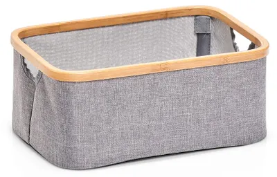 Produktbild von Zeller Present Aufbewahrungskorb Polyester/Bambus 38x26x16cm grau, Aufbewahrungskorb, Bambus, Grau, Rechteckig, Bambus, Polyester, Einfarbig, Universal