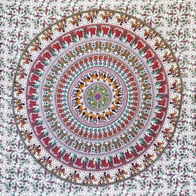 Produktbild von Famanu Wandteppich Mandala - 100% Baumwolle, farbenfroh, orientalische Designs - weiß-braun, 210x230 cm