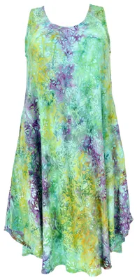 Produktbild von Boho Sommerkleid, Luftiges Midikleid in Leuchtender Wachsbatik - Grün, Damen, Viskose, Größe: M