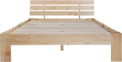 Produktbild von Merax Doppelbett 140x200cm mit Kopfteil und Lattenrost, Massivholzbett Funktionsbett Balkenbett Bettgestell Bettrahmen Holzbett aus Kiefer, Natur
