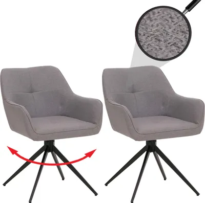 Image de lot de 2 chaises de salle à manger HWC-O47, chaise de cuisine avec accoudoirs, pivotante Auto-Return, tissu/textile (270g/m²) ~ gris clair