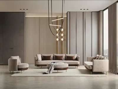 Produktbild von Sitzgruppe/Sofa Set - Wohnzimmergarnitur "Corydalis" 3+2+1 + Hocker-Beige